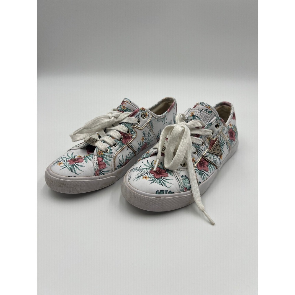 Guess Paces Women Size 7 White Floral Tropical Hibiscus Sneakers WGPACES-R
